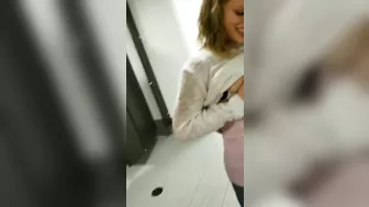 Wow so hot girl sucking lactating boobs of a girlfriend in public restroom