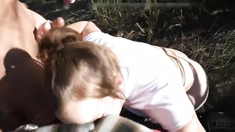 Tiny Slut Girlfriend Indulging In Steamy Forest Threesome