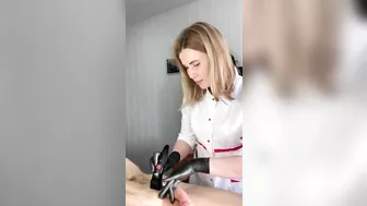 Man ejaculates at salon while getting his pubic hair removed by hot woman