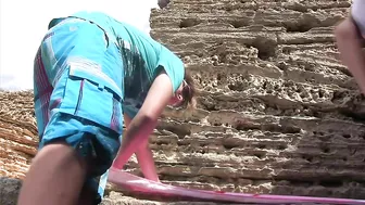 Anal sex and creampie outdoor by the rocks