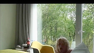 Horny blonde wife loves rough passionate sex with husband at the window