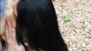 Woman filmed swallowing cock and sperm of young man outdoor