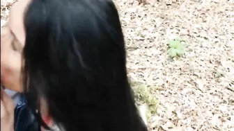 Woman filmed swallowing cock and sperm of young man outdoor