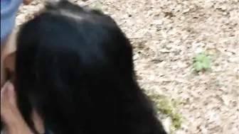 Woman filmed swallowing cock and sperm of young man outdoor