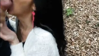 Woman filmed swallowing cock and sperm of young man outdoor