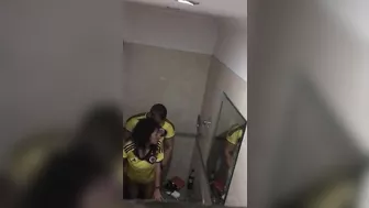 Couple is caught having sex in public restroom by a stranger