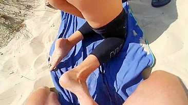 Threesome fuck at the beach with wife and husband and a friend