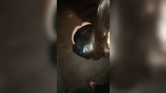 She gives head on the stairs in a dubious Russian block