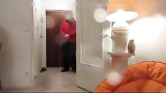 Woman playing a game and flashing nude to pizza guy