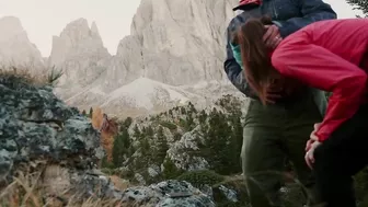 Hikers go for a walk in mountains and do a quick fuck in the woods