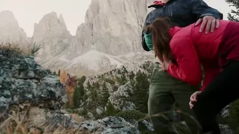 Hikers go for a walk in mountains and do a quick fuck in the woods