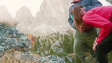 Hikers go for a walk in mountains and do a quick fuck in the woods