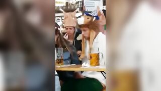 Girlfriend caught jacking off her man at Oktoberfest