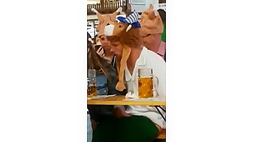 Girlfriend caught jacking off her man at Oktoberfest