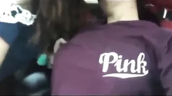 Voyeur lesbian couple licking and kissing in the car