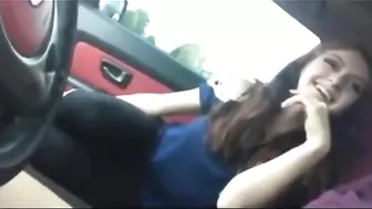 Voyeur lesbian couple licking and kissing in the car