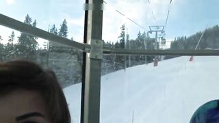 Horny girl secretly masturbating in the ski lift and filming