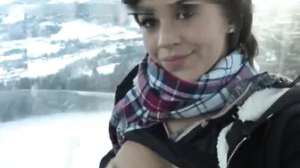 Horny girl secretly masturbating in the ski lift and filming