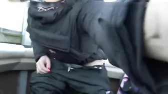 Horny girl secretly masturbating in the ski lift and filming