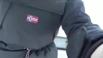 Horny girl secretly masturbating in the ski lift and filming