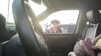 Dude caught jerking off in car by a passer-by woman who watches