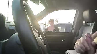Dude caught jerking off in car by a passer-by woman who watches