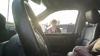 Dude caught jerking off in car by a passer-by woman who watches