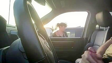 Dude caught jerking off in car by a passer-by woman who watches