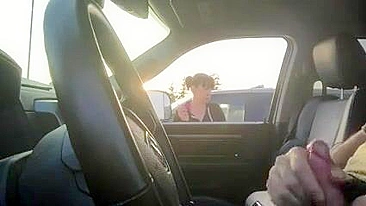 Dude caught jerking off in car by a passer-by woman who watches