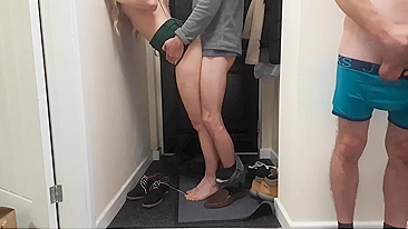 Amateur couple fucking at home while friend watches and jerks off