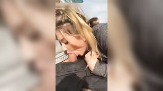 Blonde secretly doing oral sex at the beach