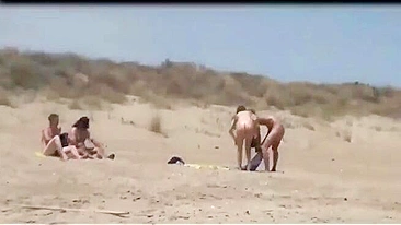Swinger nudist girl caught fucking with strangers at the beach