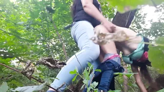 Hardcore lesbian sex in the forest with a strap on