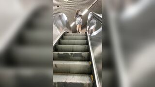 Girlfriend flashing pussy and ass on subway stairs