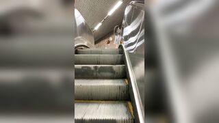 Girlfriend flashing pussy and ass on subway stairs