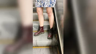 Girlfriend flashing pussy and ass on subway stairs