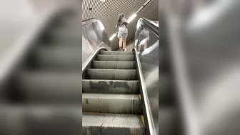 Girlfriend flashing pussy and ass on subway stairs