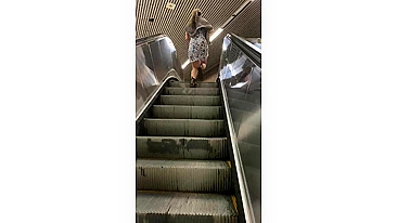 Girlfriend flashing pussy and ass on subway stairs