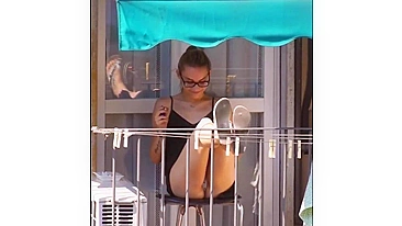 Caught spying on neighbor girl upskirt on the balcony