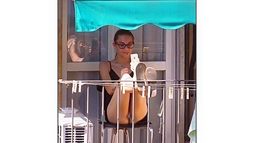 Caught spying on neighbor girl upskirt on the balcony