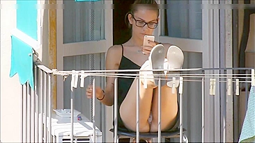 Caught spying on neighbor girl upskirt on the balcony