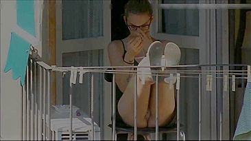 Caught spying on neighbor girl upskirt on the balcony