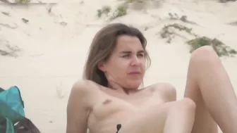 Secretly filming topless woman at the beach voyeur