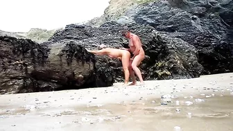 Steamy Hot Mature Older Couple Publicly Engaging In Wild Sex Acts On The Beach