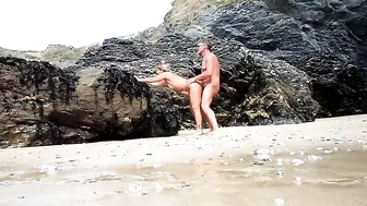 Steamy Hot Mature Older Couple Publicly Engaging In Wild Sex Acts On The Beach