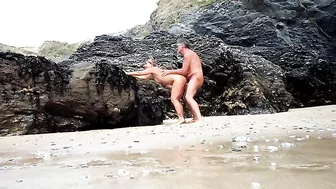 Steamy Hot Mature Older Couple Publicly Engaging In Wild Sex Acts On The Beach