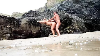 Steamy Hot Mature Older Couple Publicly Engaging In Wild Sex Acts On The Beach
