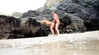 Steamy Hot Mature Older Couple Publicly Engaging In Wild Sex Acts On The Beach