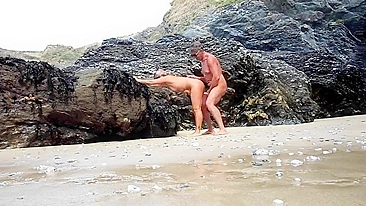 Steamy Hot Mature Older Couple Publicly Engaging In Wild Sex Acts On The Beach