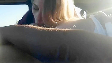 Young prostitute performing oral sex in car to a fat client